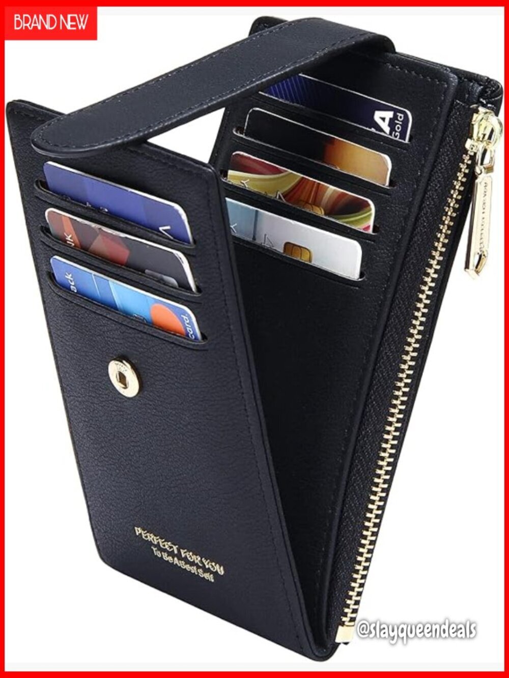 Slim RFID Blocking Bifold Wallet with 9 Card Slots and Zipper Coin Pocket